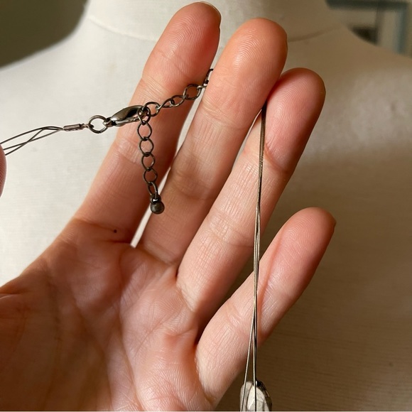 Chicos multi Strand Silver Black Floating Collar beaded stone statement Necklace - Picture 5 of 8